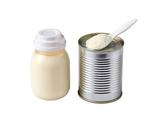 Baby formula in a bottle and can