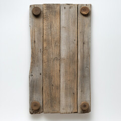 Small rustic wooden plank panel with metal bolts, generative AI illustration