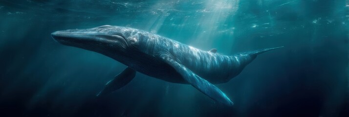 Fototapeta premium Majestic underwater creature gliding through serene ocean depths, showcasing nature's beauty.