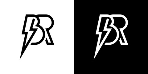 Initial BR letter logo with lightning bolt logo vector design