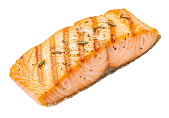 Grilled salmon fillet orange hues transparent background