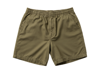 Olive green shorts elastic waistband pockets casual summer menswear apparel clothing item fabric texture product photography e commerce website template