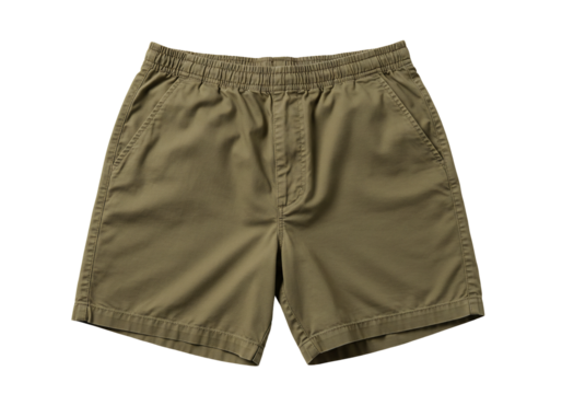 Olive green shorts elastic waistband pockets casual summer menswear apparel clothing item fabric texture product photography e commerce website template