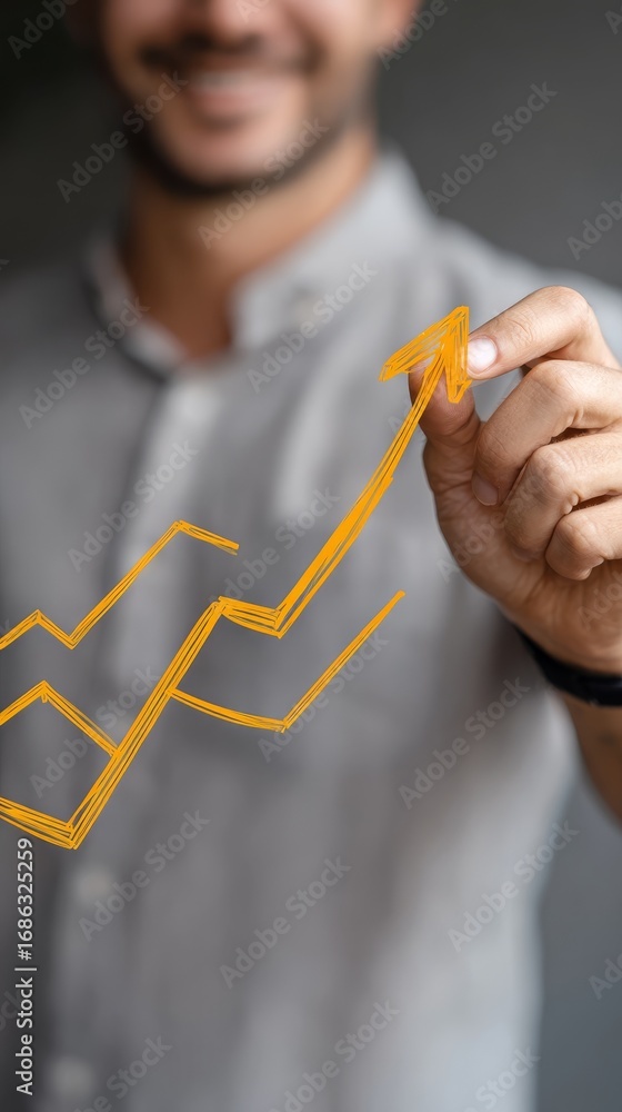 Aufkleber man drawing graph on screen, visualizing data and trends for effective analysis strategic decisionma