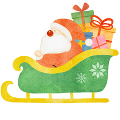 水彩風のソリに乗ったサンタクロースのイラスト
