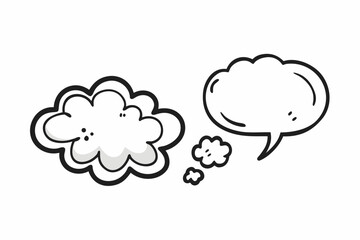 Two doodle style balloons one tiny cloud thought bubble