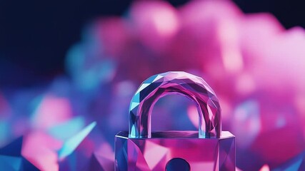 Crystalline padlock symbolizing digital security in vibrant neon light - Powered by Adobe