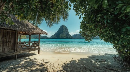 Fototapeta premium Raja Ampat Landscape, scenic tropical seascape with turquoise waters, lush karst islands, and pristine natural beauty of Papua’s iconic archipelago