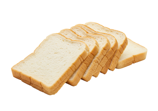 White bread slices close up studio shot of soft light brown crust and off white texture isolated on transparent background