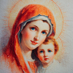 Madonna and Child Watercolor AI Generative