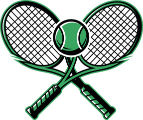 Crossed tennis rackets with a tennis ball, representing the sport of tennis and athletic competition