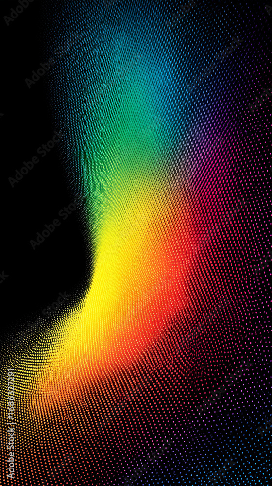 Poster seamless mesh gradient with vivid rainbow colors blending on black background with subtle noise and 
