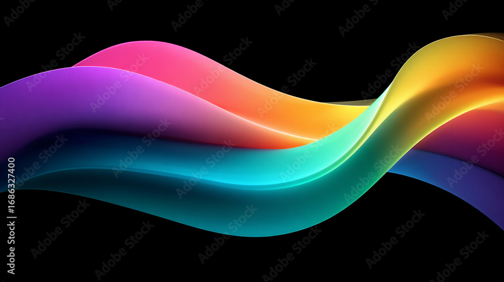 Poster seamless mesh gradient with vivid rainbow colors blending on black background with subtle noise and 