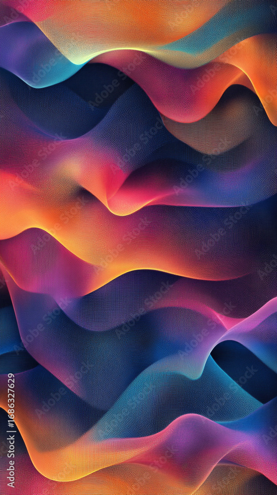 Aufkleber seamless mesh gradient with vivid rainbow colors blending on black background with subtle noise and 