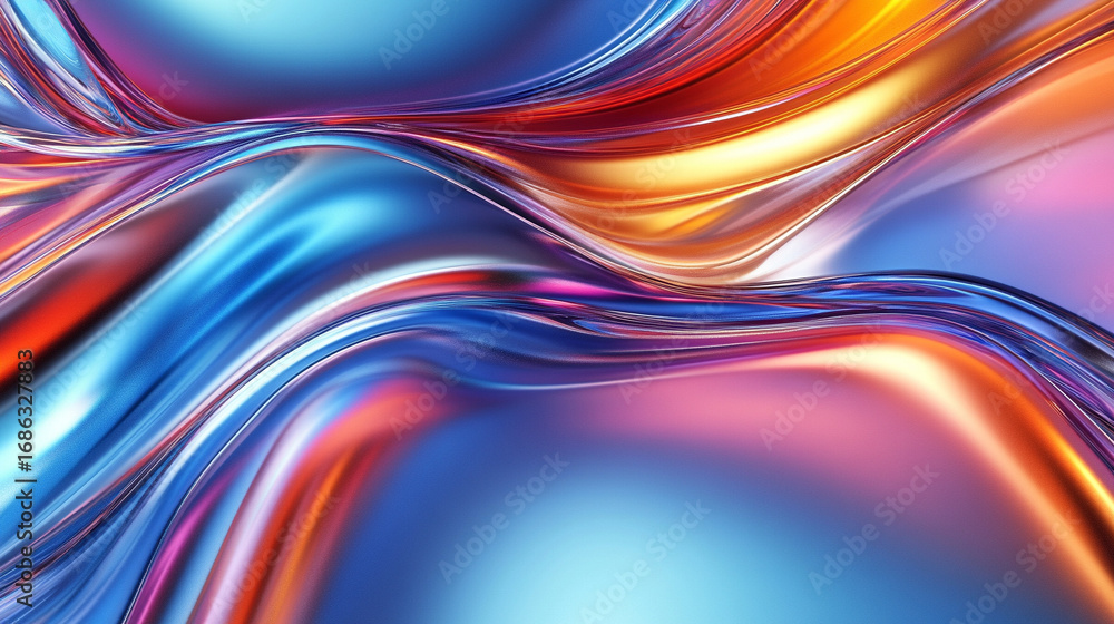 Poster seamless mesh gradient with vivid rainbow colors blending on black background with subtle noise and 
