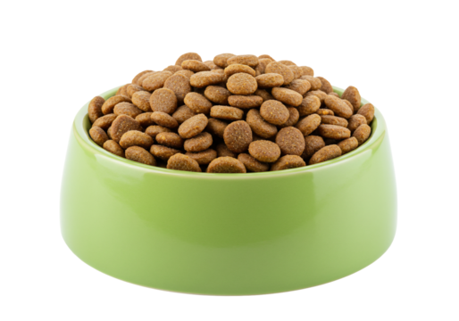 Dry pet food in green bowl transparent background - Powered by Adobe
