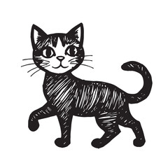 Cat Doodle Black and White Illustration Vector Image Cute Kitten Sketch Line Art Drawing Silhouette