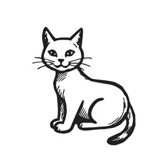 Cat Doodle Black and White Illustration Vector Image Cute Kitten Sketch Line Art Drawing Silhouette