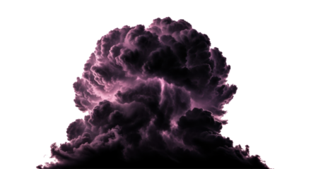 Colossal anvil-shaped cumulonimbus thunderhead, deep bruised purple and dark gray, jagged edges, dramatic high-key lighting on a transparent background, concept of natural force