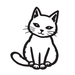 Cat Doodle Black and White Illustration Vector Image Cute Kitten Sketch Line Art Drawing Silhouette