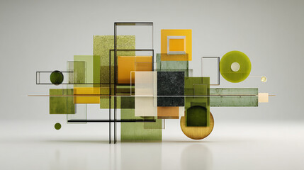 Abstract 3d rendering of geometric cubes and squares arranged in modern composition creating depth symmetry and structure for digital art design background or architectural visualization concept