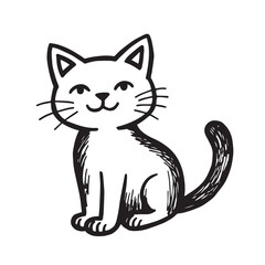 Cat Doodle Black and White Illustration Vector Image Cute Kitten Sketch Line Art Drawing Silhouette