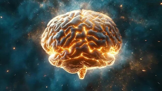 Human brain exploding with creative energy and ideas in space