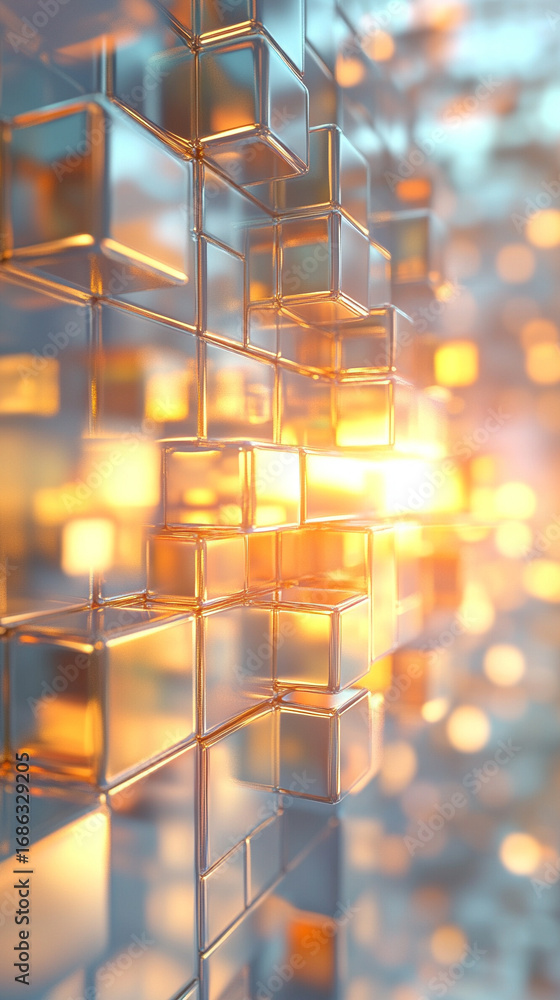 Poster abstract 3d rendering of geometric cubes and squares arranged in modern composition creating depth s