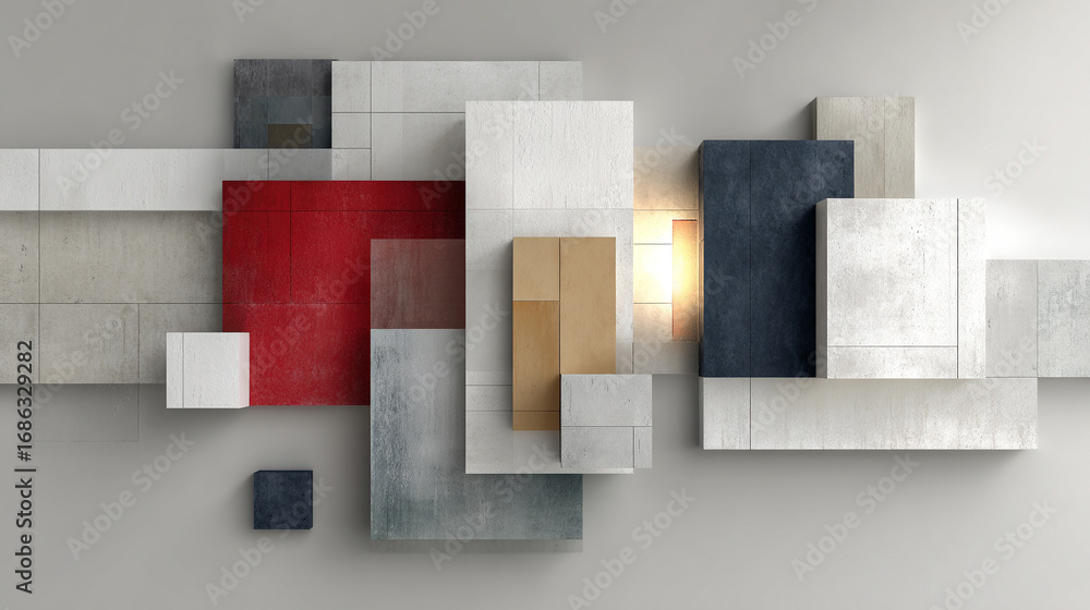 Aufkleber abstract 3d rendering of geometric cubes and squares arranged in modern composition creating depth s