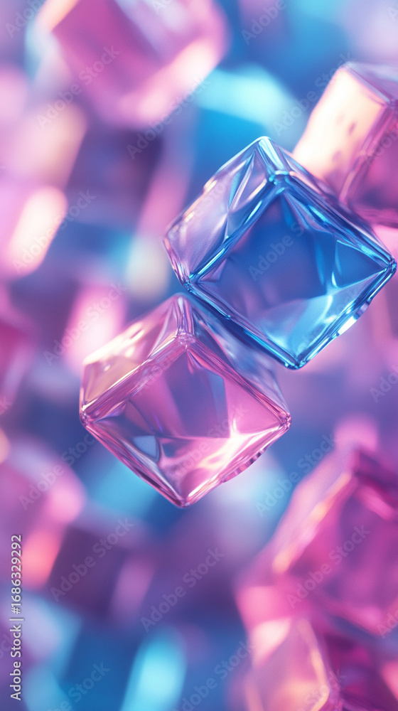 Poster abstract 3d rendering of geometric cubes and squares arranged in modern composition creating depth s
