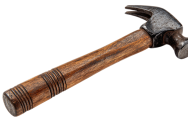 Close-up of a claw hammer with wooden handle