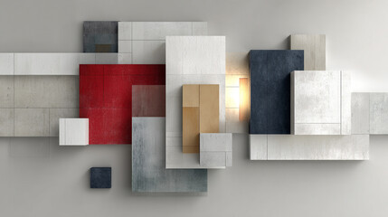 Abstract 3d rendering of geometric cubes and squares arranged in modern composition creating depth symmetry and structure for digital art design background or architectural visualization concept