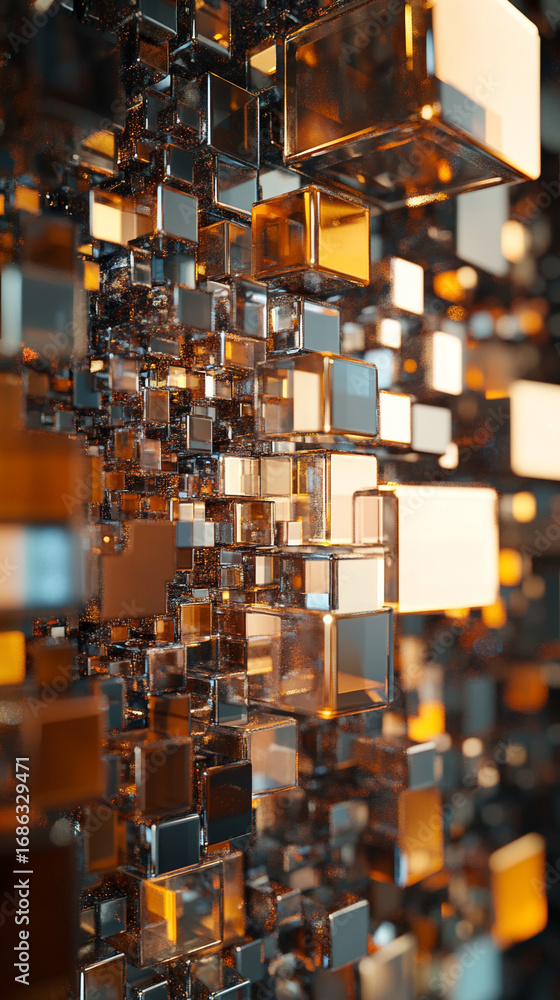 Leinwandbilder abstract 3d rendering of geometric cubes and squares arranged in modern composition creating depth s