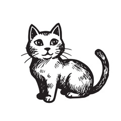 Cat Doodle Black and White Illustration Vector Image Cute Kitten Sketch Line Art Drawing Silhouette
