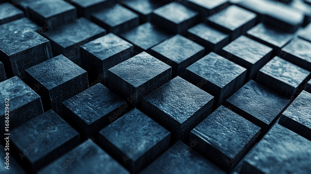 Poster abstract 3d rendering of geometric cubes and squares arranged in modern composition creating depth s
