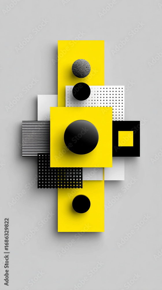 Poster abstract 3d rendering of geometric cubes and squares arranged in modern composition creating depth s