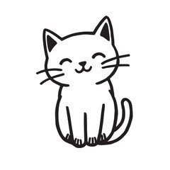 Cat Doodle Black and White Illustration Vector Image Cute Kitten Sketch Line Art Drawing Silhouette