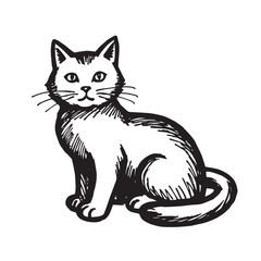 Cat Doodle Black and White Illustration Vector Image Cute Kitten Sketch Line Art Drawing Silhouette
