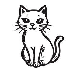 Cat Doodle Black and White Illustration Vector Image Cute Kitten Sketch Line Art Drawing Silhouette