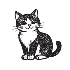 Cat Doodle Black and White Illustration Vector Image Cute Kitten Sketch Line Art Drawing Silhouette