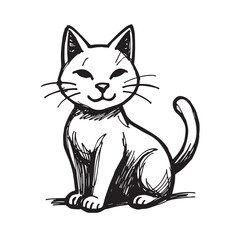 Cat Doodle Black and White Illustration Vector Image Cute Kitten Sketch Line Art Drawing Silhouette