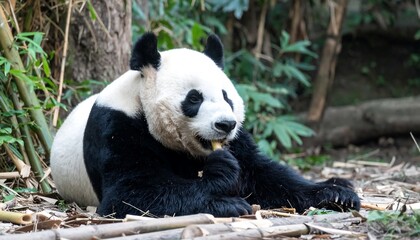 Fototapeta premium Panda eating bamboo