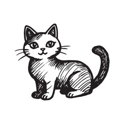 Cat Doodle Black and White Illustration Vector Image Cute Kitten Sketch Line Art Drawing Silhouette