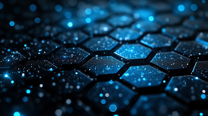 Abstract futuristic hexagon surface concept with honeycomb pattern and blue circular waves creating a modern sci-fi technology and data background ideal for digital and hi-tech virtual space design