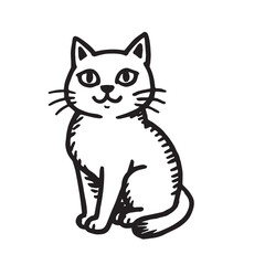 Cat Doodle Black and White Illustration Vector Image Cute Kitten Sketch Line Art Drawing Silhouette