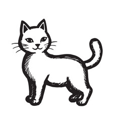 Cat Doodle Black and White Illustration Vector Image Cute Kitten Sketch Line Art Drawing Silhouette
