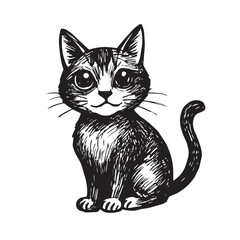 Cat Doodle Black and White Illustration Vector Image Cute Kitten Sketch Line Art Drawing Silhouette