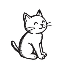 Cat Doodle Black and White Illustration Vector Image Cute Kitten Sketch Line Art Drawing Silhouette