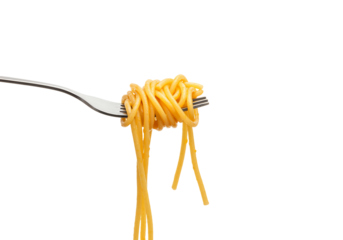 Spaghetti on fork close up food photography transparent background culinary image recipe illustration