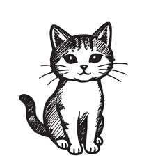 Cat Doodle Black and White Illustration Vector Image Cute Kitten Sketch Line Art Drawing Silhouette